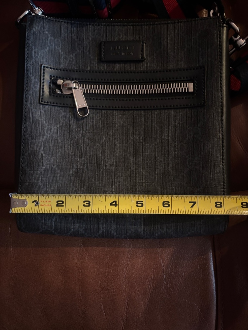 Gucci Black GG Monogram Crossbody with Red and Navy Web Strap - Picture 5 of 7